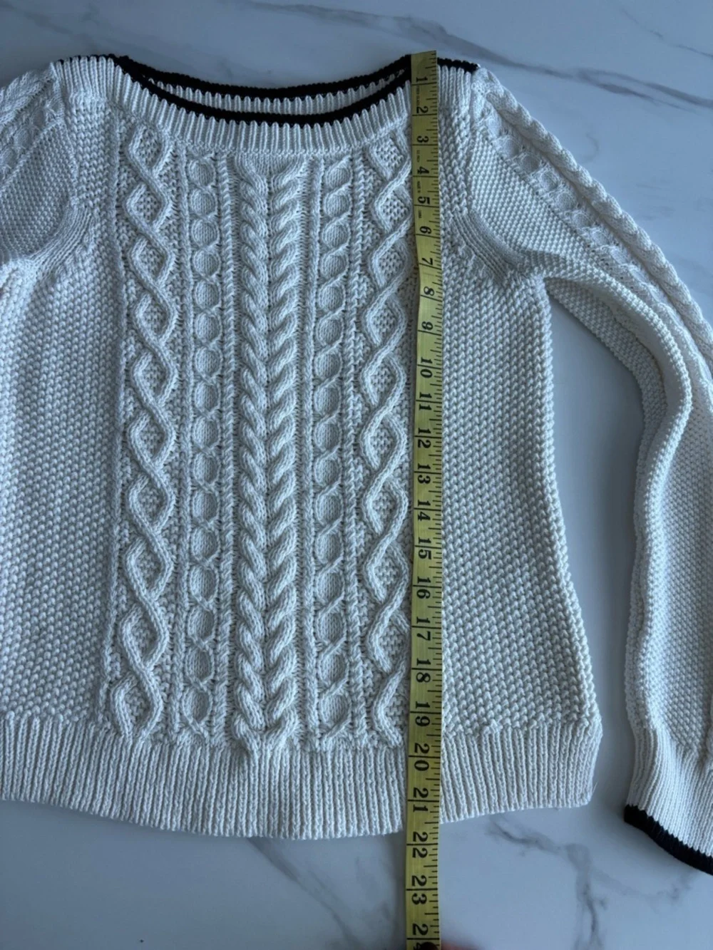 J. Crew Cream Cable Knit Sweater with Black Trim XS